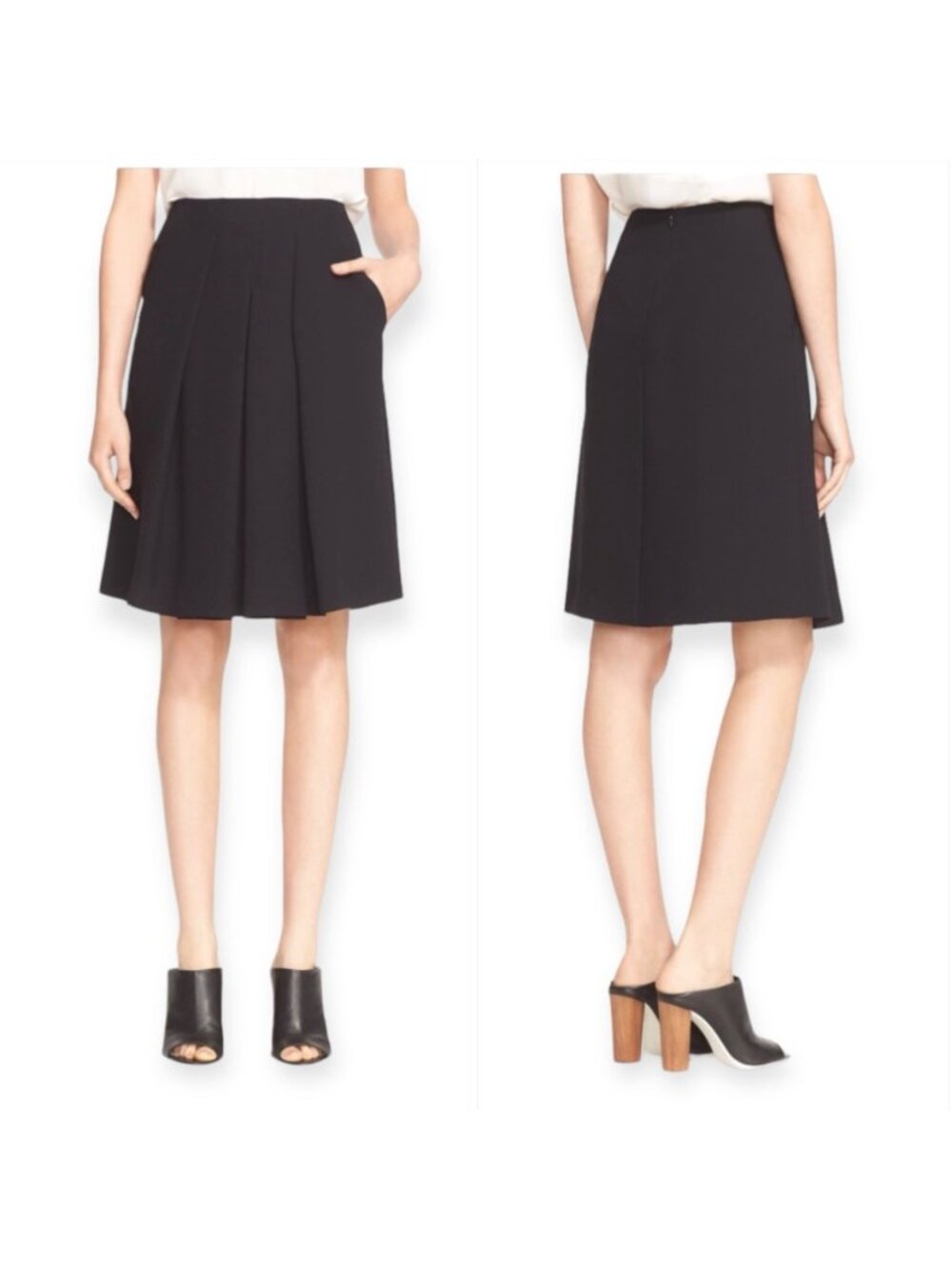 Vince Inverted pleat skirt, Black, Size 12, New